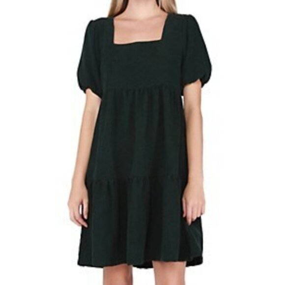 NWT BLACK TAPE Baby Doll Corduroy Drop Waist Emerald Green Dress - Picture 4 of 16